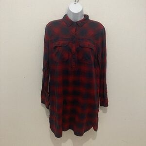 J CREW OUTLET red black plaid long sleeve cotton flannel shirt dress S
